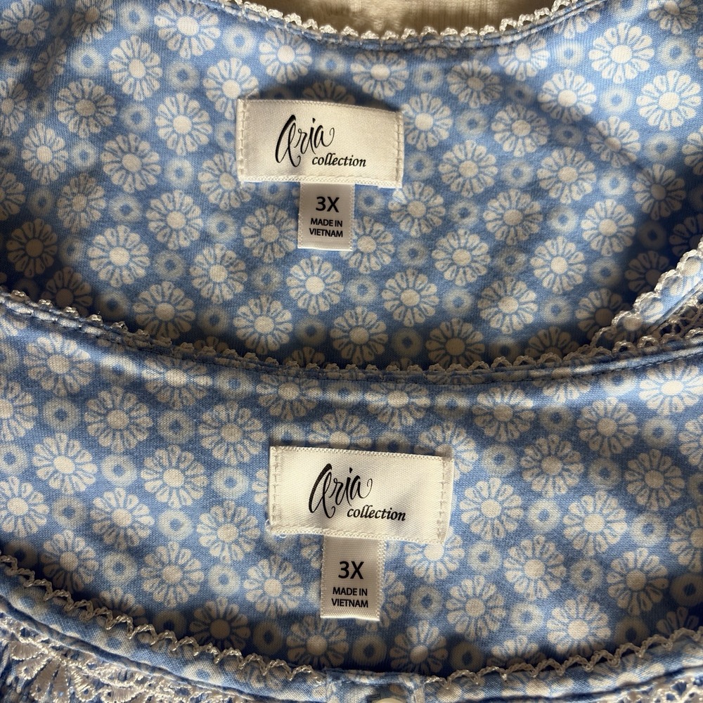 Aria Lot 2 Blue Floral Nightgown 3X House Dress Loungewear Pockets 100% Cotton - Picture 5 of 10